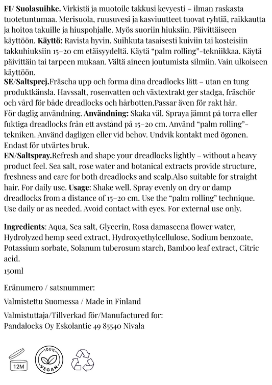 Suolasuihke takuille/rastoille